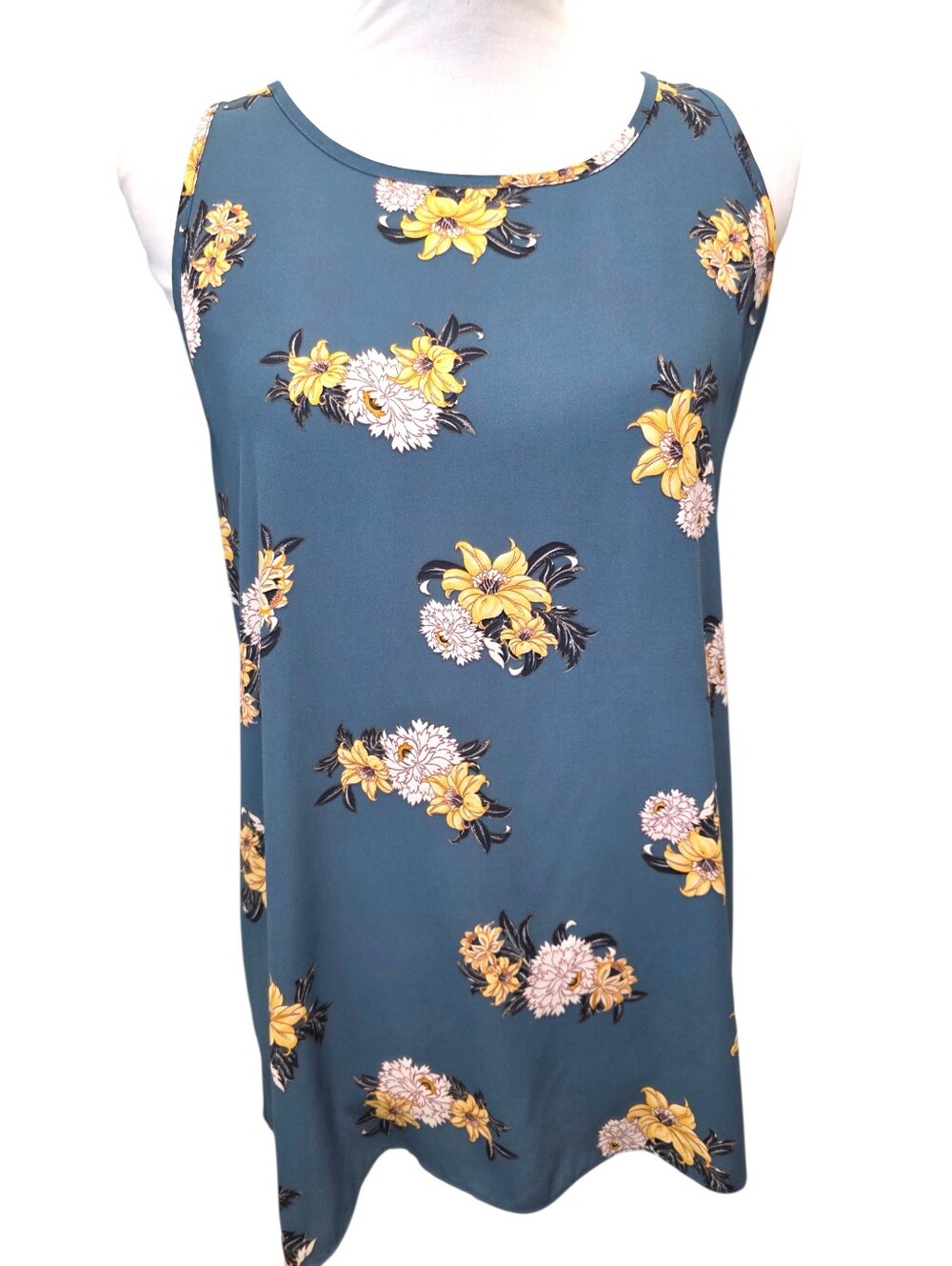 Ann Taylor LOFT Sleeveless Floral Tank Top - Blue with Yellow Flowers Size Large